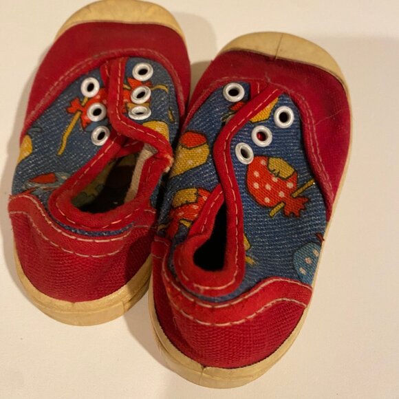 Vintage Toddler Shoes‎ No Laces - Red & Blue Pattern - 5x2 - Picture 4 of 5